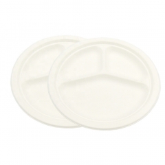Platos biodegradables desechables redondos de 10 pulgadas y 3 compartimentos