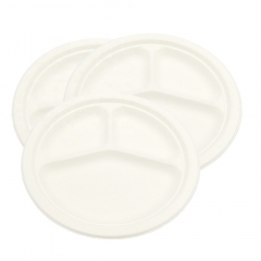 Platos biodegradables desechables redondos de 10 pulgadas y 3 compartimentos