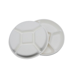 Food grade disposable compostable sugarcane bagasse round plates for food