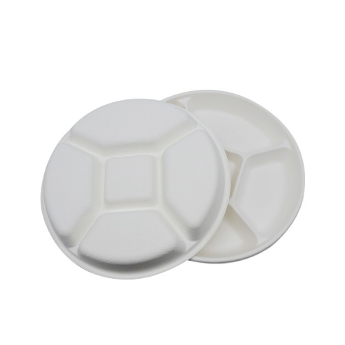 Placa biodegradable desechable de pulpa de caña de azúcar para microondas de 5 compartimentos