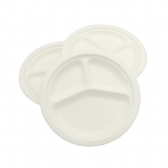 Platos desechables biodegradables de 9 pulgadas Placas de papel 100% compostables para fiestas 3 compartimentos