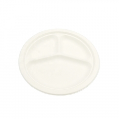 Biodegradable disposable sugarcane 3-compartment round plate for party