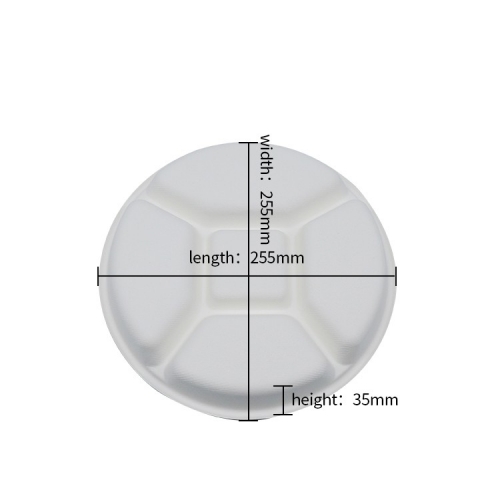 Assiette en canne à sucre biodégradable jetable 5 compartiments au micro-ondes