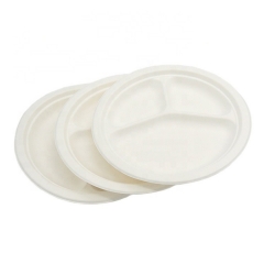 3 Compartment Eco-friendly 9 Inch Biodegradable Bagasse Sugarcane Plate