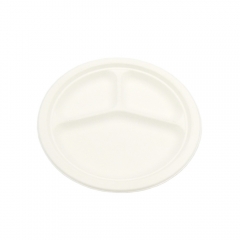 Biodegradable Eco Friendly Disposable Round Sugarcane Plates 3 Compartment Plastic Divided Plates