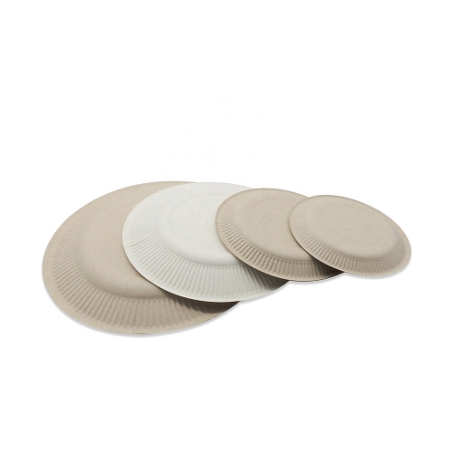 Assiette Biodégradable Bagasse Compostable Assiettes Rondes Gaufrées Canne à Sucre