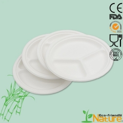 Assiette bagasse jetable biodégradable assiettes 3 compartiments canne à sucre