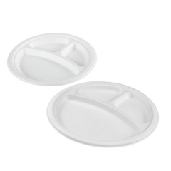 9 Inch 3 Compartment Compostable Tableware Disposable Sugarcane Plate
