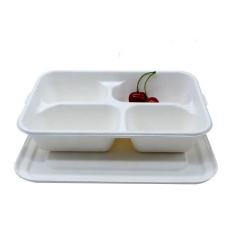 Biodegradable Sugarcane 4 Compartment Food Bagasse Tray with Lid