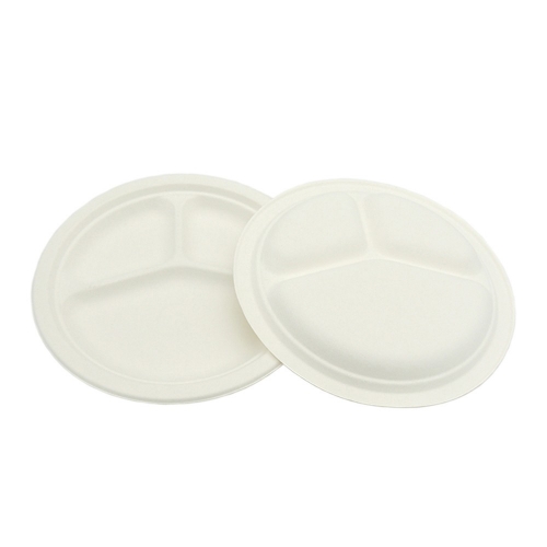 Plato desechable de bagazo platos biodegradables de 3 compartimentos caña de azúcar