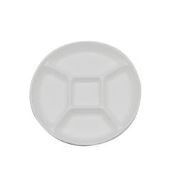 Biodegradable Lunch plate 10 inch 5-compartment sugarcane round plates
