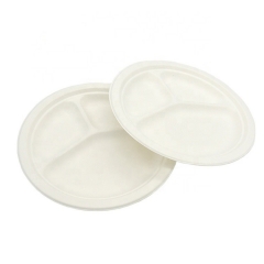 3 Compartment Eco-friendly 9 Inch Biodegradable Bagasse Sugarcane Plate