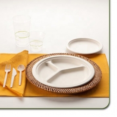 Prato de cana-de-açúcar descartável de utensílios de mesa compostáveis ​​de 10 3 compartimentos