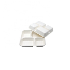 Disposable Biodegradable 4 Compostable sugarcane bagasse paper pulp tableware tray