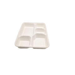 Disposable biodegradable sugarcane bagasse pulp 5 compartment food tray for restaurant