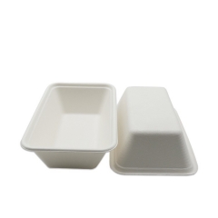 Ensembles de vaisselle compostables en canne à sucre écologiques servant des plateaux de nourriture à la bagasse