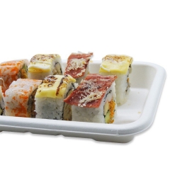 Khay sushi mía phân hủy sinh học dùng một lần có nắp trong suốt