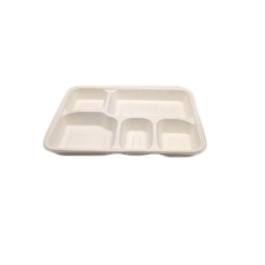 Disposable biodegradable sugarcane dinnerware sets 5 compartment tray Packaging food tray