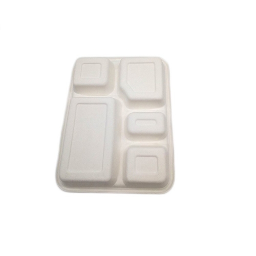 decomposable tray disposable 5-compartment biodegradable sugarcane tray