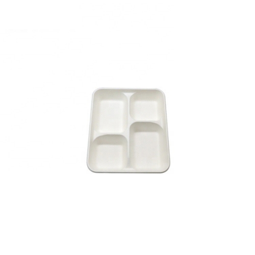 Disposable Biodegradable 4 Compostable sugarcane bagasse paper pulp tableware tray