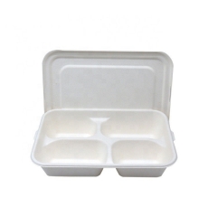 One-time biodegradable four-compartment food lunch box with lid