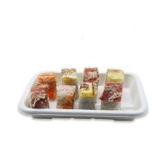 Eco-friendly disposable bagasse sushi tray with transparent lid for party