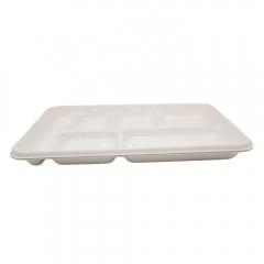Bandejas de cana-de-açúcar brancas descartáveis ​​biodegradáveis ​​com 6 compartimentos para alimentos
