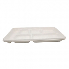 White Disposable Biodegradable 6-Compartment Sugarcane Trays For Food