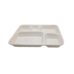 Eco Friendly 100% Biodegradable Sugarcane Bagasse Disposable 5 Compartment Food Tray