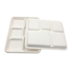 Einweggeschirr Zuckerrohr Tablett mit 5 Fächern Biologisch abbaubares Tablett für Lebensmittel Verpackungen für Lebensmittel