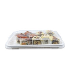 Bandeja descartável de sushi de cana-de-açúcar biodegradável com tampa transparente