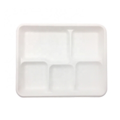 Plateau de canne à sucre Bagasse jetable 5 compartiments plateaux alimentaires compostables