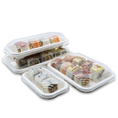 Disposable biodegradable sugarcane sushi tray with transparent lid