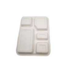 Disposable biodegradable sugarcane dinnerware sets 5 compartment tray Packaging food tray