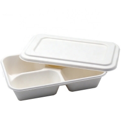 Fast food disposable bagasse 4-compartment food tray with cover