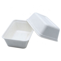 Take away benutzerdefiniertes Logo 500ml Bagasse recycelte Lebensmittelverpackung rechteckiges Tablett