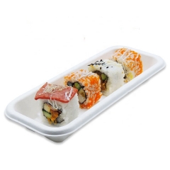 Disposable Eco-friendly Sugarcane Pulp Sushi Tray With PET Lid
