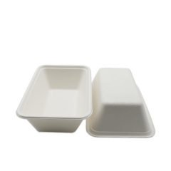 Bandejas de comida de bagazo rectangulares biodegradables desechables impermeables y a prueba de aceite