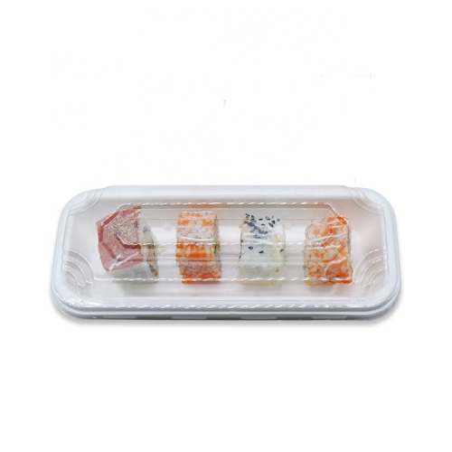 Le plus nouveau plateau compostable jetable de sushi de canne à sucre avec le couvercle transparent