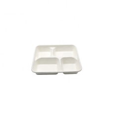 Disposable Biodegradable 4 Compostable sugarcane bagasse paper pulp tableware tray