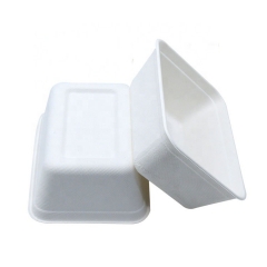 Take away benutzerdefiniertes Logo 500ml Bagasse recycelte Lebensmittelverpackung rechteckiges Tablett