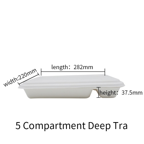 Eco-friendly Biodegradable sugarcane bagasse lunch tray fast food packaging 5 compartment tray