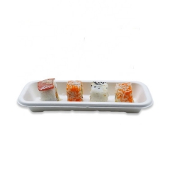 Umweltfreundliches Einweg-Sushi-Tablett aus Zuckerrohrpulpe mit PET-Deckel