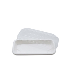 Plateau de sushi de canne à sucre compostable rectangle de vente chaude avec couvercle