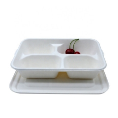 Plateau compostable écologique de bagasse de canne à sucre avec le couvercle