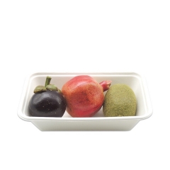 Plateaux alimentaires rectangulaires jetables biodégradables en bagasse imperméables et résistants à l'huile