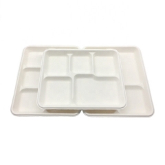 Plateau de canne à sucre jetable à 5 grilles en bagasse Plateaux de nourriture compostables