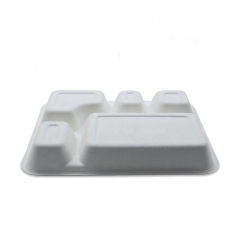 Biodegradable Tray Bagasse 5 Compartment Eco Tray For Lunch