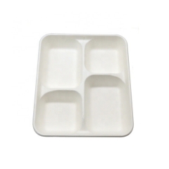 4 Compartment Biodegradable Sugarcane Lunch Trays Disposable Tableware