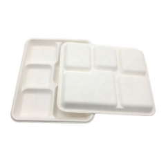Bagasse Einweg-5-Raster-Zuckerrohr-Tablett Kompostierbare Lebensmittel-Tabletts